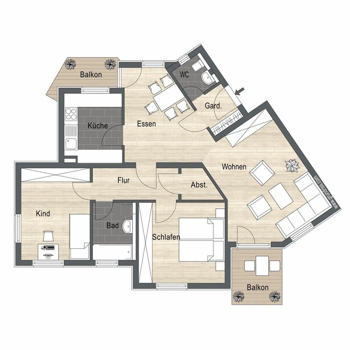 großzügige 3,5 Zimmer-Wohnung mit 2 Balkone++ EBK++ TG-Stellplatz - 2. Obergeschoss